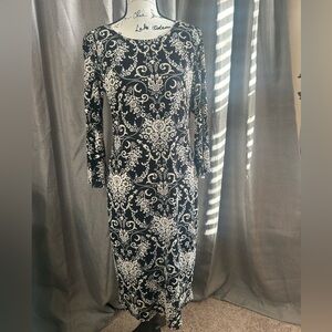 Glamour black paisley, flower print maxi pencil dress size 8